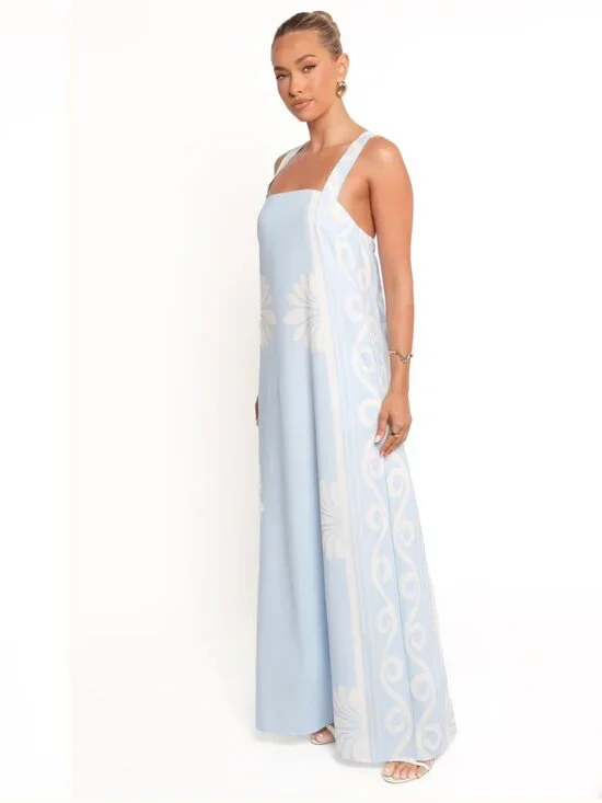 Petal & Pup | Valeria Linen Blend Pastel Blue Maxi Dress w/ Pockets | Size Large - Picture 4 of 16